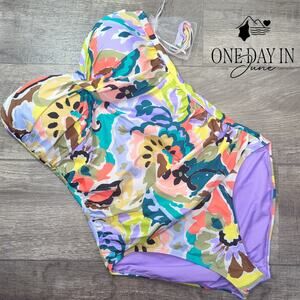 Anne Cole Cross Front Tummy Control One Piece Swimsuit Size 14